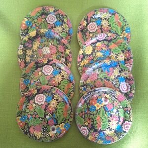 1960s Coasters Stamped Japan Hostess Floral Set of 8 Barware Drink Accessories